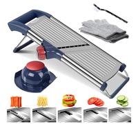 Masthome 5-in-1 Adjustable Mandoline Slicer, Stainless Steel Vegetable Slicer with Cut Resistant Glove, Food Pusher & Cleaning Brush, Foldable Food Cutter for Potato Onion Cucumber, Dishwasher Safe