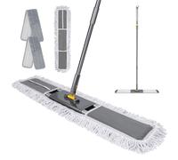 Masthome 92cm Extra Wide Industrial Flat Mop-Heavy Duty Stainless Steel Handle-3 Reusable Microfibre and Cotton Pads-Commercial Floor Mop for Warehouse Supermarket