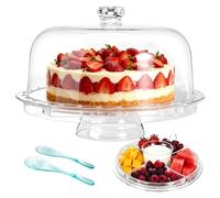 Masthome Cake Stand with Dome Lid, 6 in 1 Cake Display Stand, Plastic Cake Plate with Cover, Multifunctional Cake Stands for Salad Bowl, Chip Dip Server, Cupcake Display - Send 2 Spoons