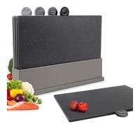 Masthome Chopping Board Set, Dishwasher Safe Plastic Cutting Board with Stand & Food Icons, 4pcs Non Slip Index Chopping Board for Kitchens Meat Vegetables and Bread, BPA-Free, 31.5x21.5 cm, Black