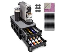 Masthome Coffee Pod Holder, 2 Tier Adjustable Coffee Pod Storage Suitable for All Type Coffee Pod, Non-Slip Coffee Machine Stand with Pod Organizer, with 16 Dividers and Cleaning Cloth