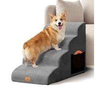 Masthome Dog Ramp for Bed, 4-step High Density Foam Dog Stairs with Removable & Waterproof Cover, Large Non-slip Dogs Steps for Small Injured Older Pet,-73 x 40 x 51cm, Grey