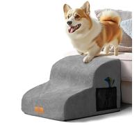 Masthome Dog Steps for Sofa,2-Step Non-Slip Dog Ramp with Removable & Washable Cover,30D High Density Foam Dog Stairs for Small Dogs Senior Injured Pets,40 x 30 x 40cm,Grey