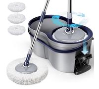 Masthome EasyWring Spin Mop and Microfiber Bucket Set with 3 Pedal Rotating Mop and Bucket with Spin Cleaner for Floor Cleaning - Suitable for Home and Office