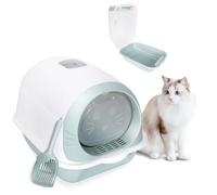 Masthome Enclosed Hooded Cat Litter Tray - Odour Control with Charcoal Filter - Anti-Spill Deep Lid Cat Litter Box - Front Litter Filter and Free Scoop Included - For Small and Medium Cats