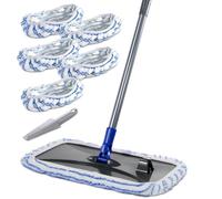 Masthome Extra Large Microfiber Mop for Floor Cleaning, 16“ Flat Mop with 5 Reusable & Washable Mop Refills for Wet & Dry Use, Dust Mop for Hardwood Laminate Tile Ceramic, 1 Cleaning Scraper Included