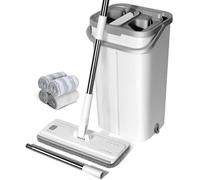 Masthome Flat Mop and Buckets Sets,Floor Mop and Bucket with 4 Reusable Pads,140cm Retractable Handle Microfibre Washable Mops wtih 360° Swivel Head for Laminate, Tile, Hardwood Floors