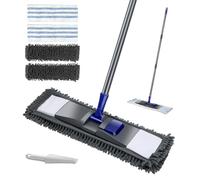 Masthome Flat Mop, Floor Mops with 4 Microfiber Reusable Pads, Microfibre Mop with Adjustable Handle for Laminate Wooden Floors, Dust Wet Dry Mops for Kitchen Bathroom Wall - Send Cleaning Scraper