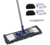 Masthome Floor Mops, Flat Mop with 4 Microfiber Reusable Pads, Microfibre Mop with Adjustable Handle for Laminate Wooden Floors, Dust Wet Dry Mops for Kitchen Bathroom Wall - Send Cleaning Scraper