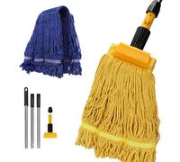 Masthome Heavy Duty Industrial Mop,136cm Handle Large Looped-End Commercial String Mop with 2 Reusable Heads,Wet Dry Floor Mops for Cleaning Concrete Tile Hardwood Floor Office Garage