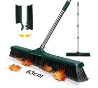 Masthome Heavy Duty Outdoor Broom, 24.8" Wide Garden Push Brush, Green | Stainless Steel Adjustable Handle, 6-Layer Stiff Dense Bristles, Yard Broom for Patio, Driveway, Gravel & Wet Autumn Leaves