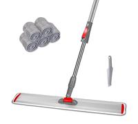 Masthome Industrial Floor Mop-60cm Extra Wide Aluminium Flat Mop-5 Washable Microfibre Pads-360°Rotating Head-Telescopic Stainless Steel Handle-Wet Dry Mop for Hardwood Tile Garage Commercial Use