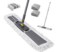Masthome Industrial Mop, 36'' Large Commercial Dust Mops with 360° Swivel Head & 3 Reusable Washable Pads, Heavy Duty Flat Mop with 61'' Telescopic Handle for Warehouse, Office, Hotel and Home Floors