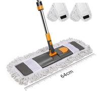 Masthome Industrial Mop, 64cm Large Flat Mop for Commercial Home Cleaning | 360° Swivel Head, Adjustable Handle, 2 Reusable Cotton Pads, Wet Dry Mop for Office Factory Warehouse Hardwood & Tile floors
