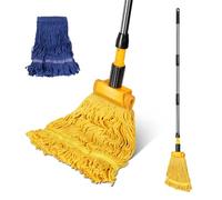 Masthome Industrial Mop Heavy Duty, Looped-End String Commercial Mop, Cotton Mops with 53" Stainless Steel Handle, Floor Mops with 2 Reusable Cotton Pads, for School, Hospital, Factory, Mall, Garage