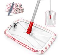 Masthome Large Microfiber Mop for Floor Cleaning, 360° Swivel Head Flat Mop with 5 Washable Reusable Pads & Scraper, Adjustable Stainless Steel Handle Floor Mop for Hardwood Laminate Tile Floors - Red