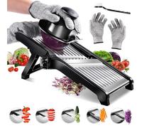 Masthome Mandoline Vegetable Slicer-Adjustable Stainless Steel Food Slicer with Julienne Cutter-Non-Slip Base-Dishwasher Safe-Includes Cut-Resistant Gloves and Cleaning Brush-for Potatoes, Onions