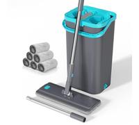 Masthome Mop and Bucket, Microfibre Mops and Buckets Sets with 140CM Stainless Steel Handle & 6pcs Washable Pads, Wet & Dry Cleaning Buckets for Cleaning Laminate Tile Hardwood Floors