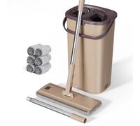 Masthome Mop and Bucket Set-Hands Free Squeeze Flat Mop with 6 Reusable Microfibre Pads-360° Rotating Head-Adjustable Stainless Steel Handle-Hardwood Laminate Tile Floor Cleaning System