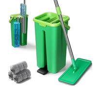 Masthome Mop and Bucket Set,Wet & Dry Flat Mop Cleaning System with 360° Rotating Head,Stainless Steel Handle Squeeze Mop Bucket with 3 Reusable Mop Pads,Floor Mop for Hardwood Laminate Tile Marble