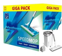 Masthome Mop and Bucket Wringer, Flat Microfibre Mop with Stainless Steel Handle and 10 Reusable Mops for Wood, Laminate, Tiles and Marble Floors