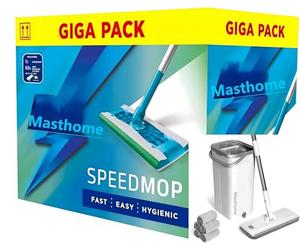 Masthome Mop and Bucket Wringer, Flat Microfibre Mop with Stainless Steel Handle and 10 Reusable Mops for Wood, Laminate, Tiles and Marble Floors