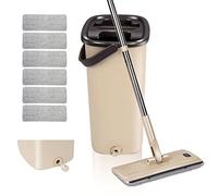 Masthome Mop and Buckets Sets,Flat Mops with 6 Reusable Pads,Hands Free Squeeze Floor Mop Bucket Sets for Cleaning Floors,Wet & Dry Microfibre Mops for Cleaning Hardwood Laminate Tile Floors