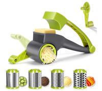 Masthome Rotary Cheese Grater,Manual Hand Crank Cheese Grater with 4 Stainless Steel Drums,Multifunction Kitchen Grater for Hard Cheese,Nuts,Chocolate,Vegetables,Green & Grey
