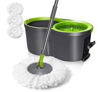 Masthome Spin Mop and Bucket Set, 360° Foot Pedal Rotating Mop with 131cm Stainless Steel Handle, Portable Cleaning Mops Set for Laminate/Wood/Tile Floors, 3 Reusable Microfiber Pads Included