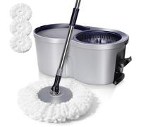 Masthome Spin Mop and Bucket Set,360° Foot Pedal Rotating Mops with 131cm Stainless Steel Handle,Portable Floor Mops Bucket for Cleaning Laminate, Wood & Tile Floors,Send 3 Reusable Microfiber Pads