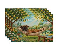 Mastiff Dog Placemats Set of 4, 12''x18'', Country Lemon Floral Plant 4Pcs Washable Table Mats for Home Dinning, Pet Holiday Party Kitchen Decoration
