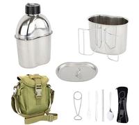 MASTIFF GEARS® 304 (18/8) Stainless Steel (FDA Compliant) US G.I Style Canteen Kit Cooking Set Camping Canteen Mess Kit with Cup, Lid, MOLLE Pouch for Camping (Army Green)