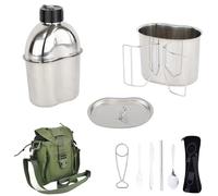 MASTIFF GEARS 304 SS FDA Compliant Military Canteen Kit - Fire-Ready w/Cup, Lid, MOLLE Pouch (1.33L/0.83L) for Camping, Hiking, Survival | Ontario Tested + 12-Month Guarantee (Army Green)