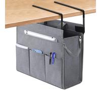 MASTLU Under Desk Hanging Magazine and File Storage Bag, Office Side Storage Bag, Compatible with A4 Files, Detachable Handle Design, No Assembly Required, For Office Home School (Grey)