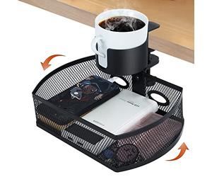MASTLU Under Desk Organizer,Cup Holder,Table Management Tray, Swivel Pencil Drawer, Office No Drill Steel Organizers,360 Spin Hidden Storage Box,Easy Install,Strong and Durable (Black)