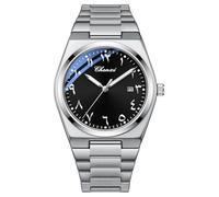 MASTOP Arabic Dial Men's Quartz Watch Silver Stainless Steel Luminous Waterproof Business Casual Wristwatch with Date Display, Silver Black, Vintage Fashion Dainty