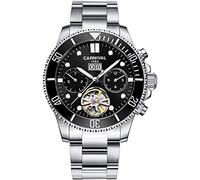 MASTOP Brand Luxury Luminous Waterproof Watch Mens Automatic Mechanical Wrist Watch Silver Stainless Steel, CA8880-silver black, Men's Standard, Mechanical