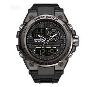MASTOP Brand Men's Digital Analog Dual Display Sports Watch Luxury 5ATM Water Resistant Military Multi-Function LED Backlight Resin Strap Large Watch, Black