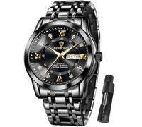 MASTOP Business Watch for Man Luxury Diamond Watch Luminous Date Week Quartz Analog Stainless Steel Sports Classic Elegant Men's Dress Watches Roman Numeral with Tool, Black, Casual Luxury Men's Watch