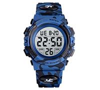 MASTOP Casual LED Digital Display Sports Military Multifunction Waterproof Mens Womens Watch Camouflage Pu Strap, Dark blue camouflage, Chronograph,Digital,Quartz Movement
