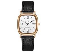 MASTOP Classic Roman Numeral Square Dial Women’s Watch - Leather or Mesh Strap, Vintage and Modern Fusion, Black Gold, Women Gold Square Watch Black Leather Strap Easy to Read Waterproof Watch