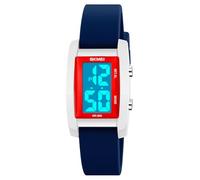 MASTOP Colorful Rectangular Sports Watch with Electronic Display 50 Meter Waterproof Time Week Calendar El Night Light Display 12/24h Transparent Shell Watch, Blue Red