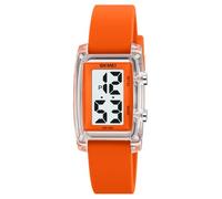 MASTOP Colorful Rectangular Sports Watch with Electronic Display 50 Meter Waterproof Time Week Calendar El Night Light Display 12/24h Transparent Shell Watch, Orange