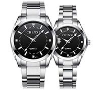 MASTOP Couple Watches Classic Golden Stainless Steel Watch His and Hers Waterproof Quartz Watch…, Black, Quartz Watch