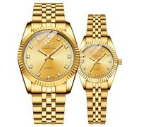 MASTOP Couple Watches Classic Golden Stainless Steel Watch His and Hers Waterproof Quartz Watch…, Full gold, Quartz Watch