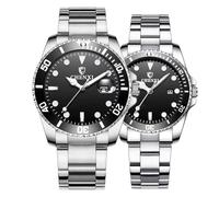 MASTOP Couple Watches Classic Golden Stainless Steel Watch His and Hers Waterproof Quartz Watch…, Silver black, Quartz Watch