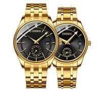 MASTOP Couple Watches Dress Wrist Watch Golden Watch Men Women Stainless Steel Waterproof Quartz Watch, Black, Quartz Watch