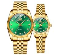MASTOP Couple Watches Swiss Brand Golden Watch Men Women Stainless Steel Waterproof Quartz Watch…, Green, Business/Luxury