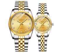 MASTOP Couple Watches Swiss Brand Golden Watch Men Women Stainless Steel Waterproof Quartz Watch…, Two Tone/Gold, Quartz Watch
