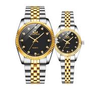 MASTOP Couple Watches Swiss Brand Golden Watch Men Women Stainless Steel Waterproof Quartz Watch…, Two Tone/Black, Quartz Watch